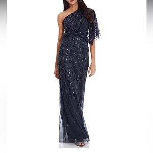 Adrianna Papell
Sequin One Shoulder Illusion Sleeve Gown